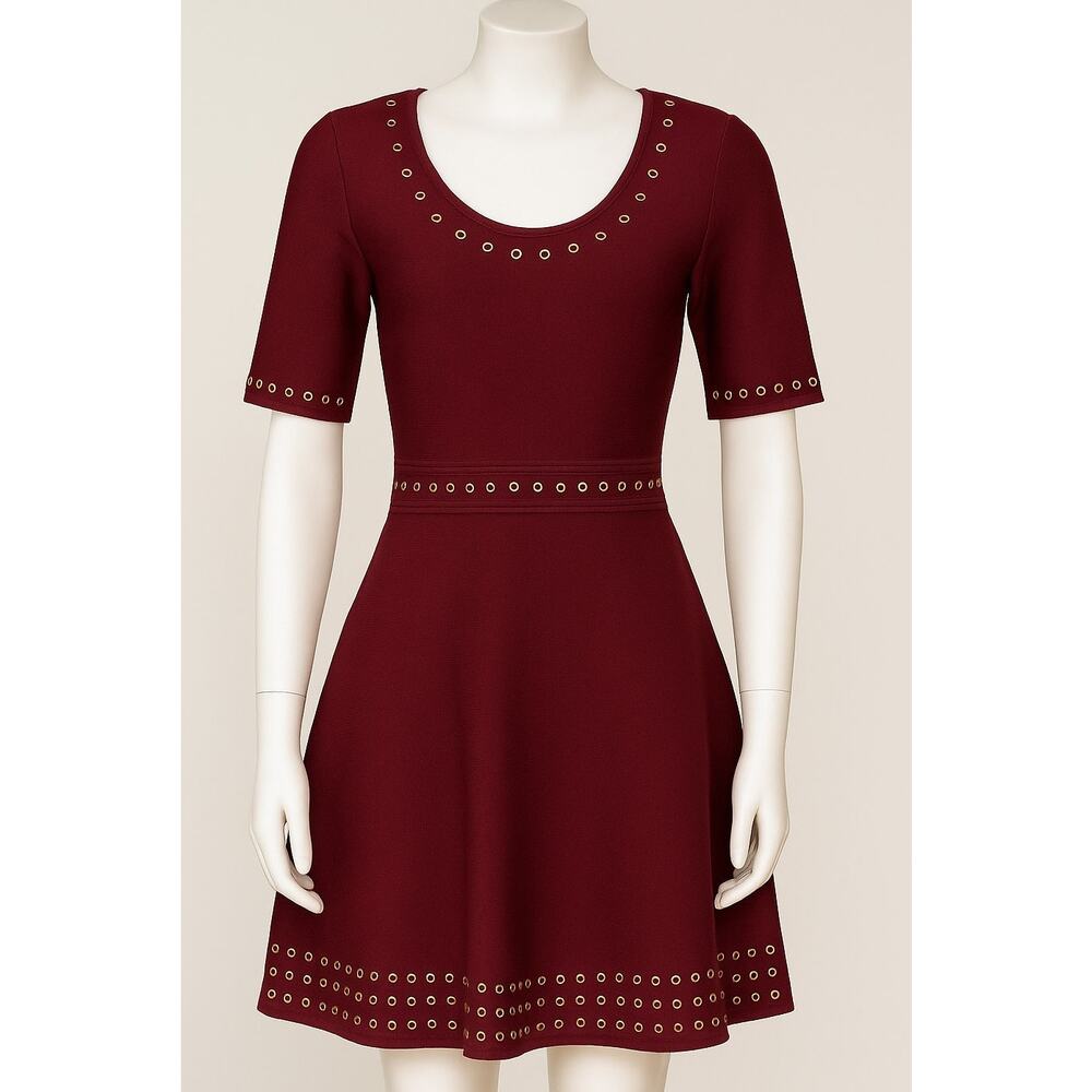 Valiant Paris Maroon Dress w/ Stud rings on collar and sleeves  - size Small